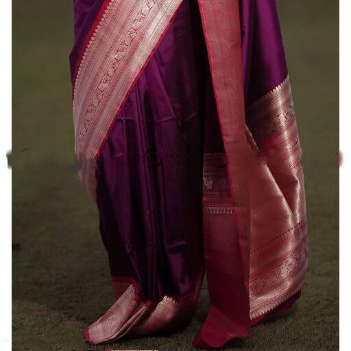 Flattering Wine Color Golden Jari Soft Lichi Silk Saree
