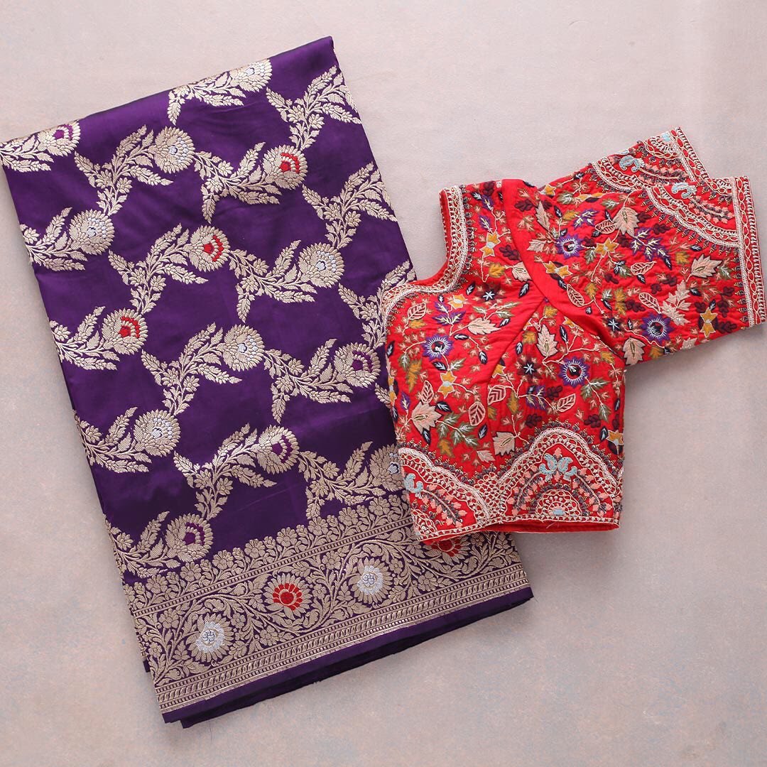 Exotic Purple Color Jacquard Weaving Cotton Silk Saree