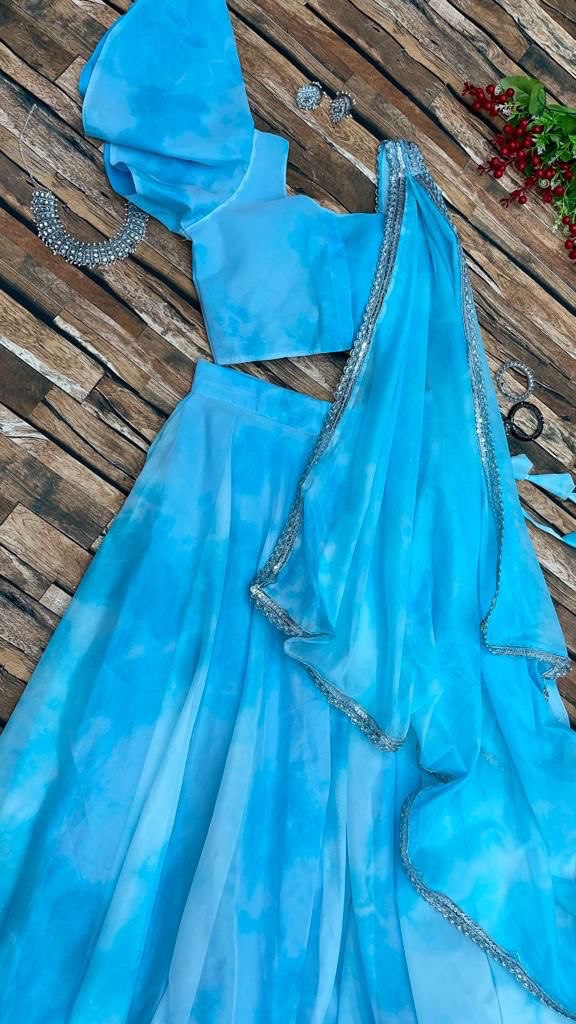 Sky Blue Color Shibori Print Georgette Lehenga Choli