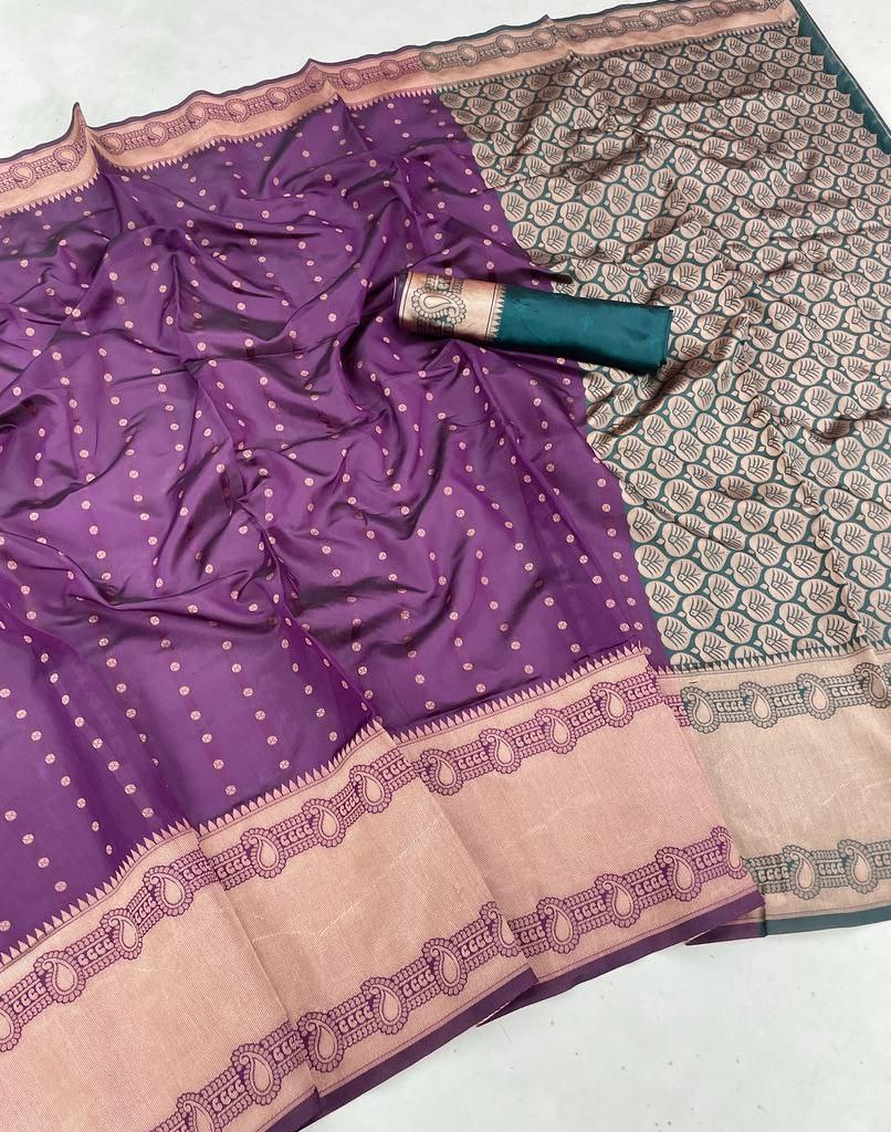 Innovative Purple Color Coper Jari Shine Saree