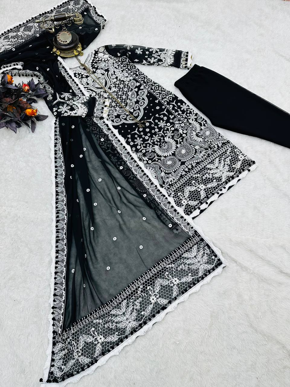 Celebrity Style Embroidery Work Black Color Salwar Suit