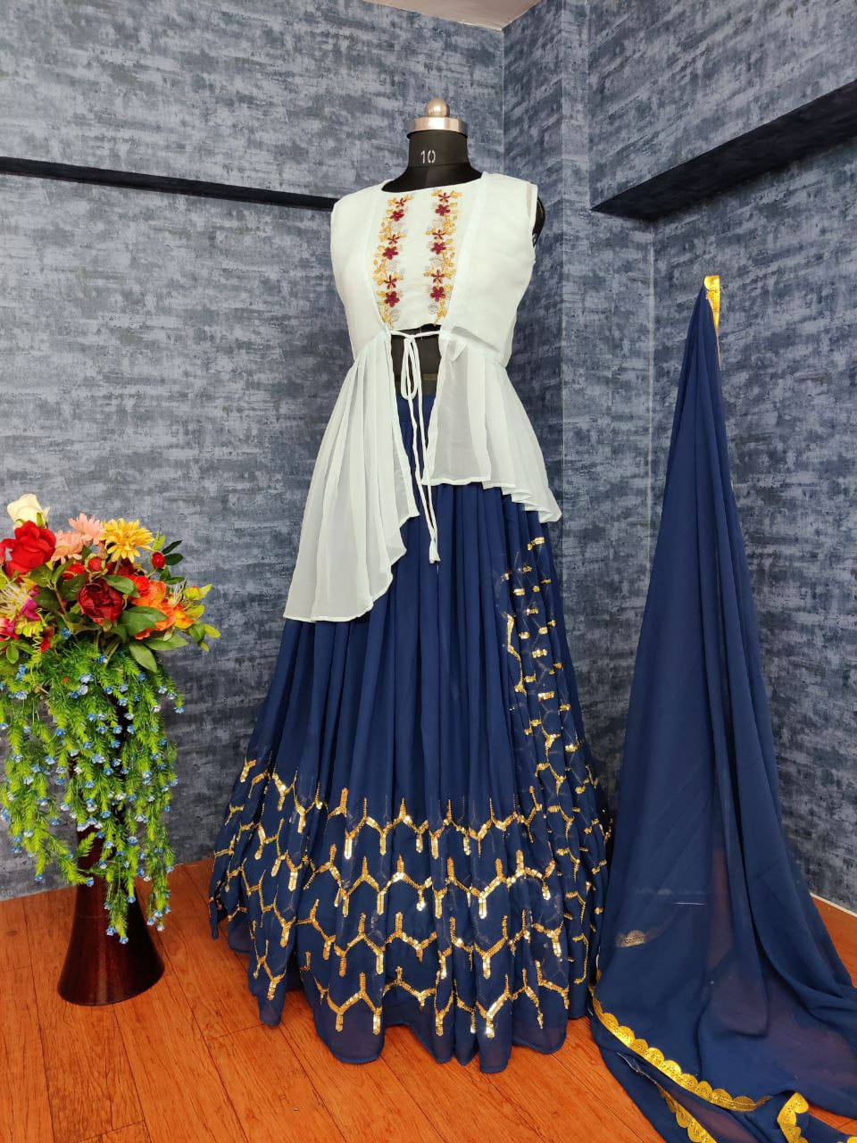 Wonderful Navy Blue Color Lehenga Choli With Koti