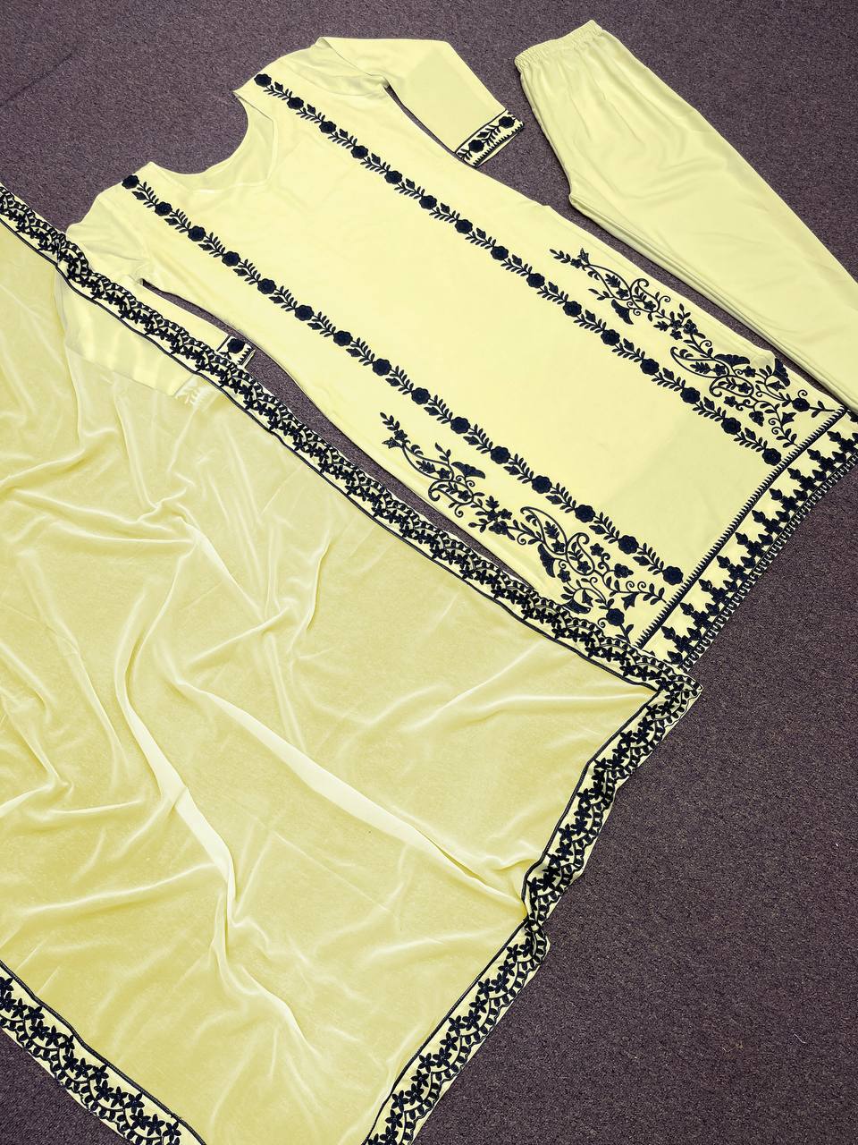 Decent Embroidery Work Yellow Color Salwar Suit