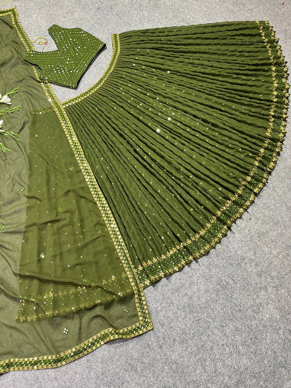 Stunning Mehendi Color Sequence Work Wedding Lehenga Choli