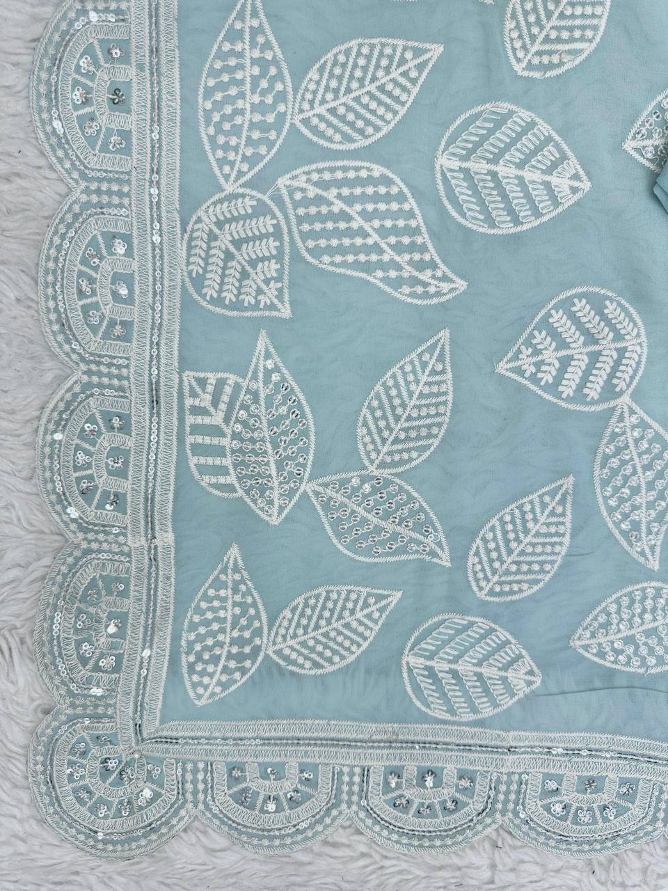 Glorious Sequence Thread Work Sky Blue Color Saree