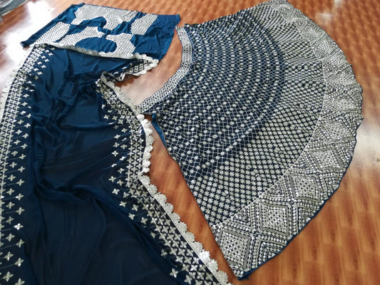 WEDDING-GREEN-GEORGETTE-EMBROIDERED-LEHENGA