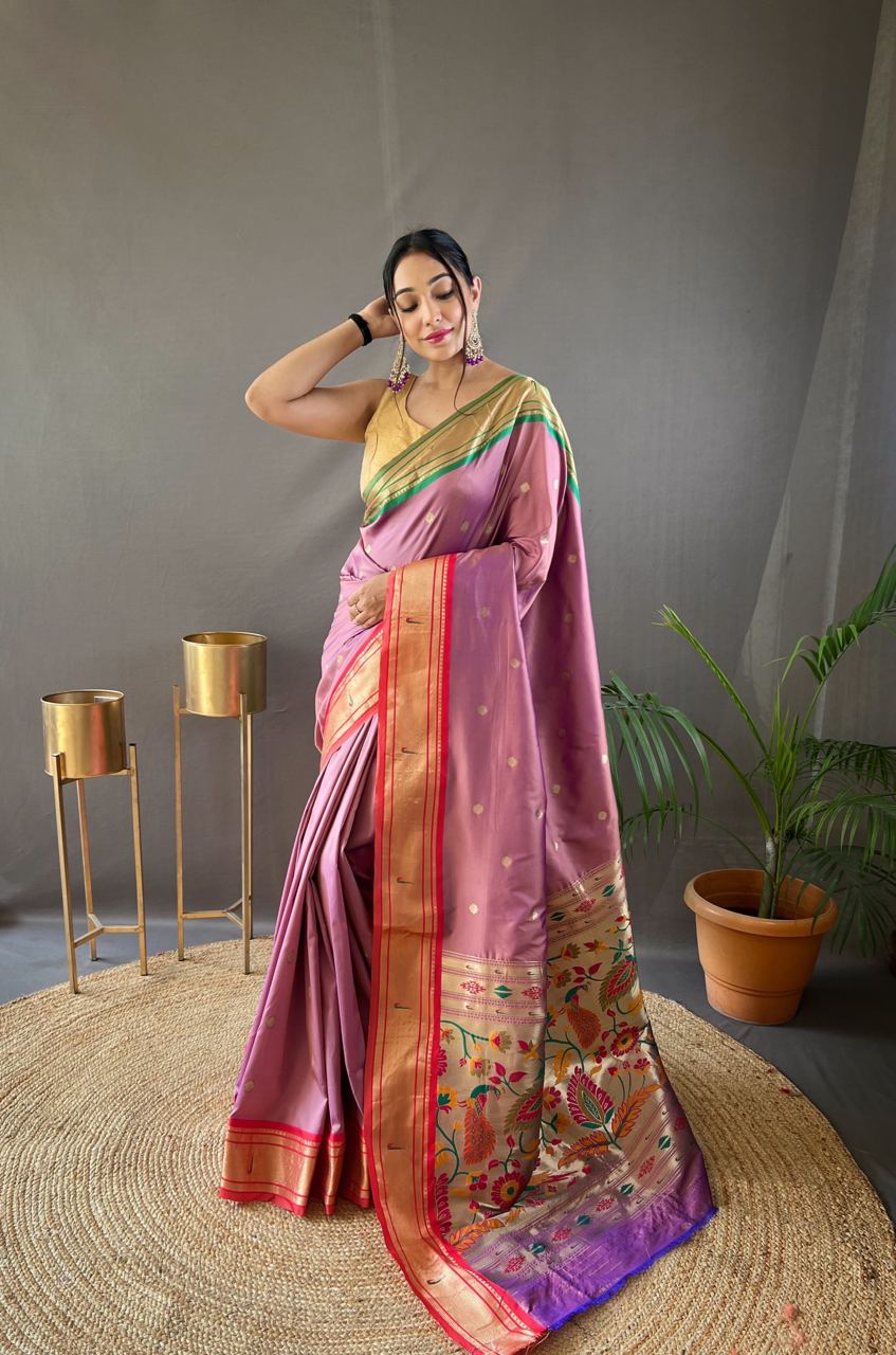 New Concept Border With Rich Pallu Dusty Pink Saree