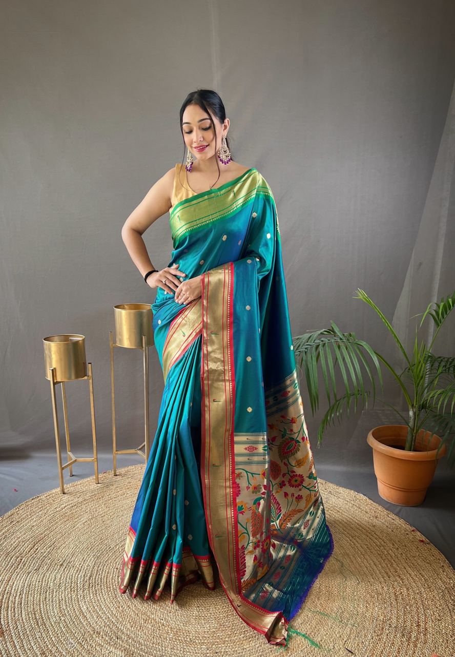 New Concept Border With Rich Pallu Teal Blue Saree