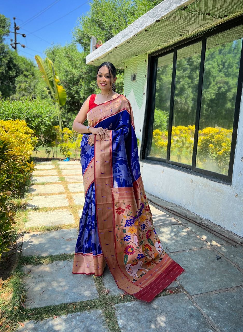 Paithani Pallu Blue Color Wedding Saree