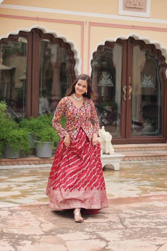 Heavy Sequence Work Maroon Color Top With Lehenga