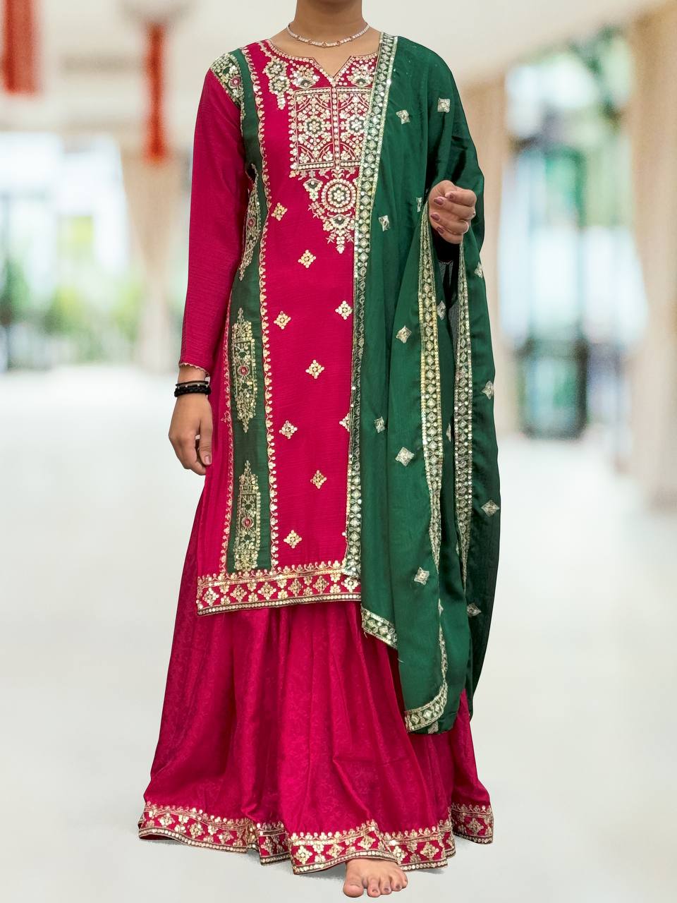 Traditional wear Pink Color Heavy Work Sharara Suit