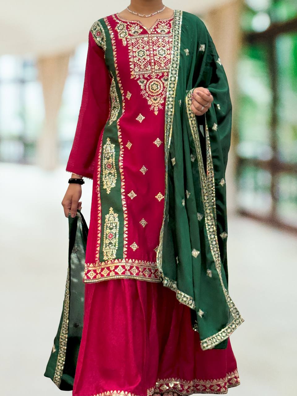 Traditional wear Pink Color Heavy Work Sharara Suit
