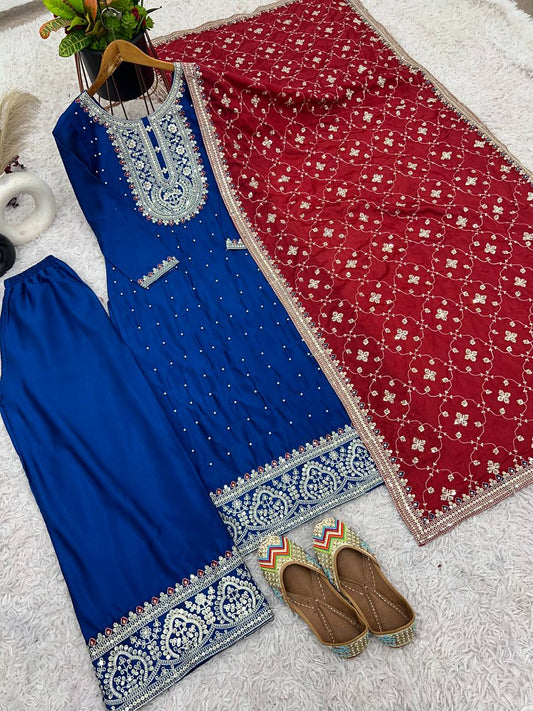 Function Wear Embroidered Work Blue Color Salwar Suit