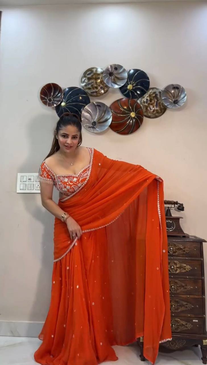 Traditional wear Thread With Sequence Work Orange Color Lehenga Choli