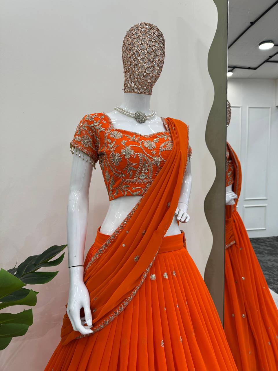 Traditional wear Thread With Sequence Work Orange Color Lehenga Choli