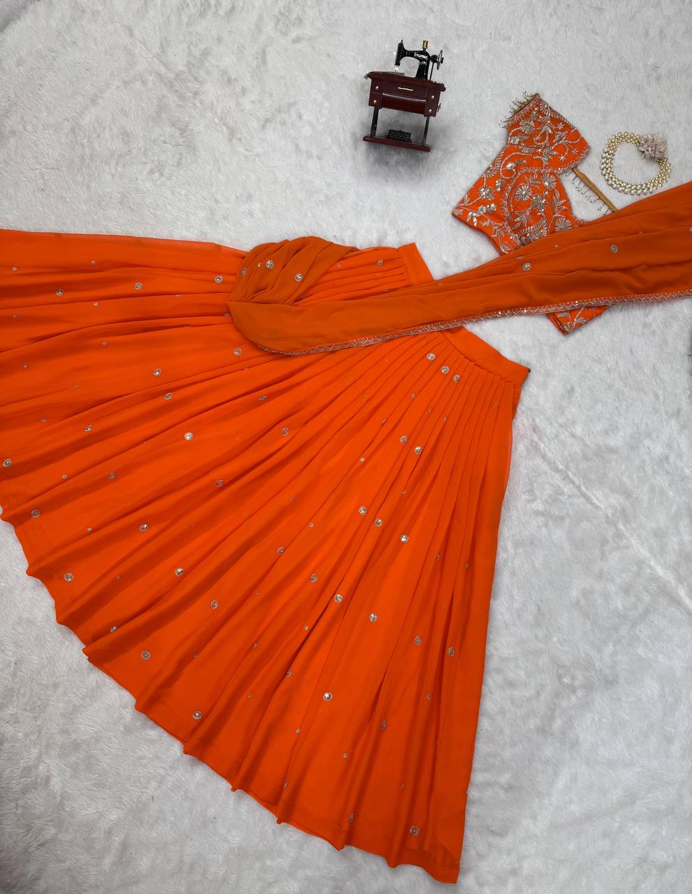 Traditional wear Thread With Sequence Work Orange Color Lehenga Choli