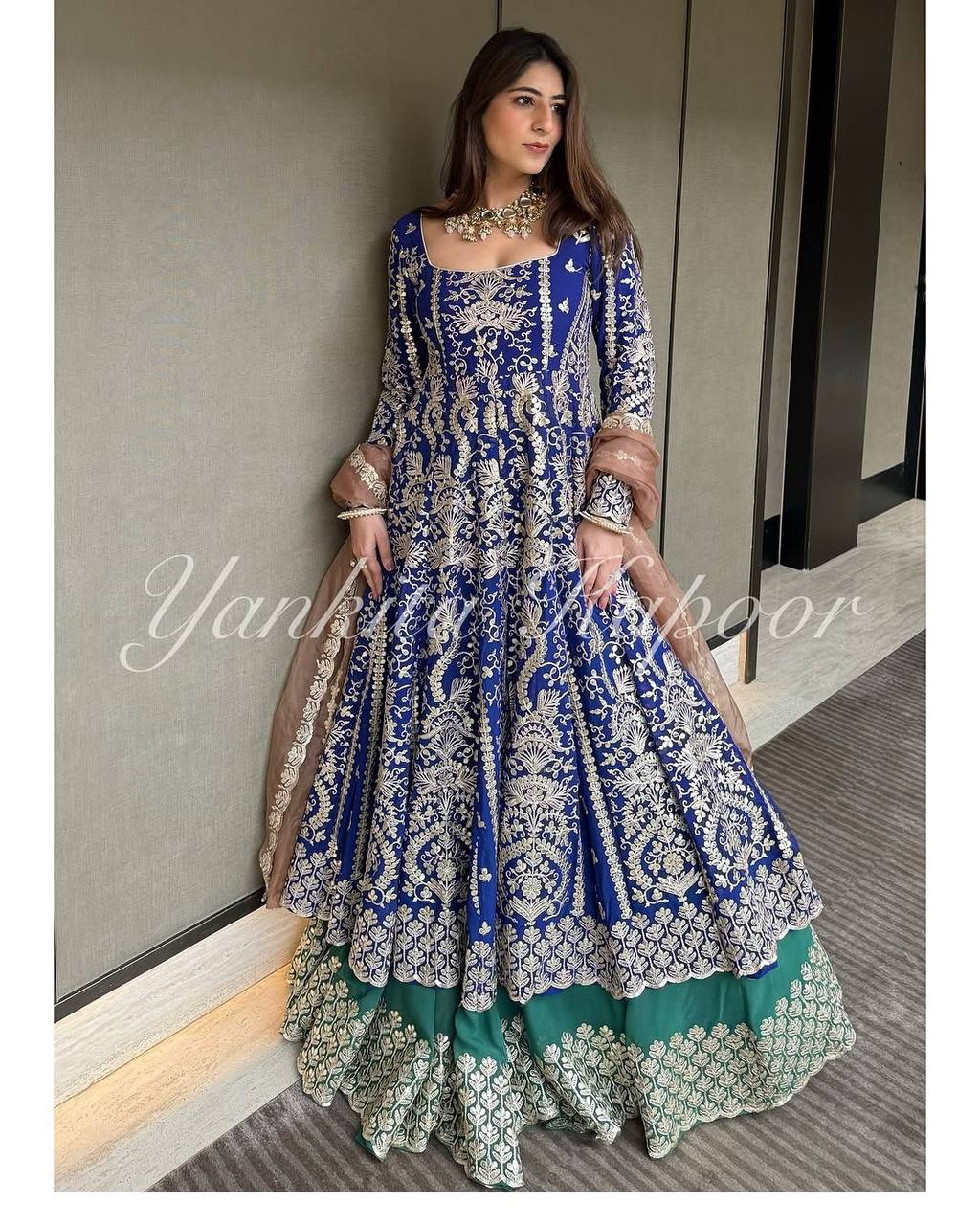 Function Wear Heavy Embroidery Work Blue Color Top With Lehenga