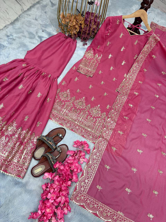 Festive Wear Georgette Pink Color Sharara Suit