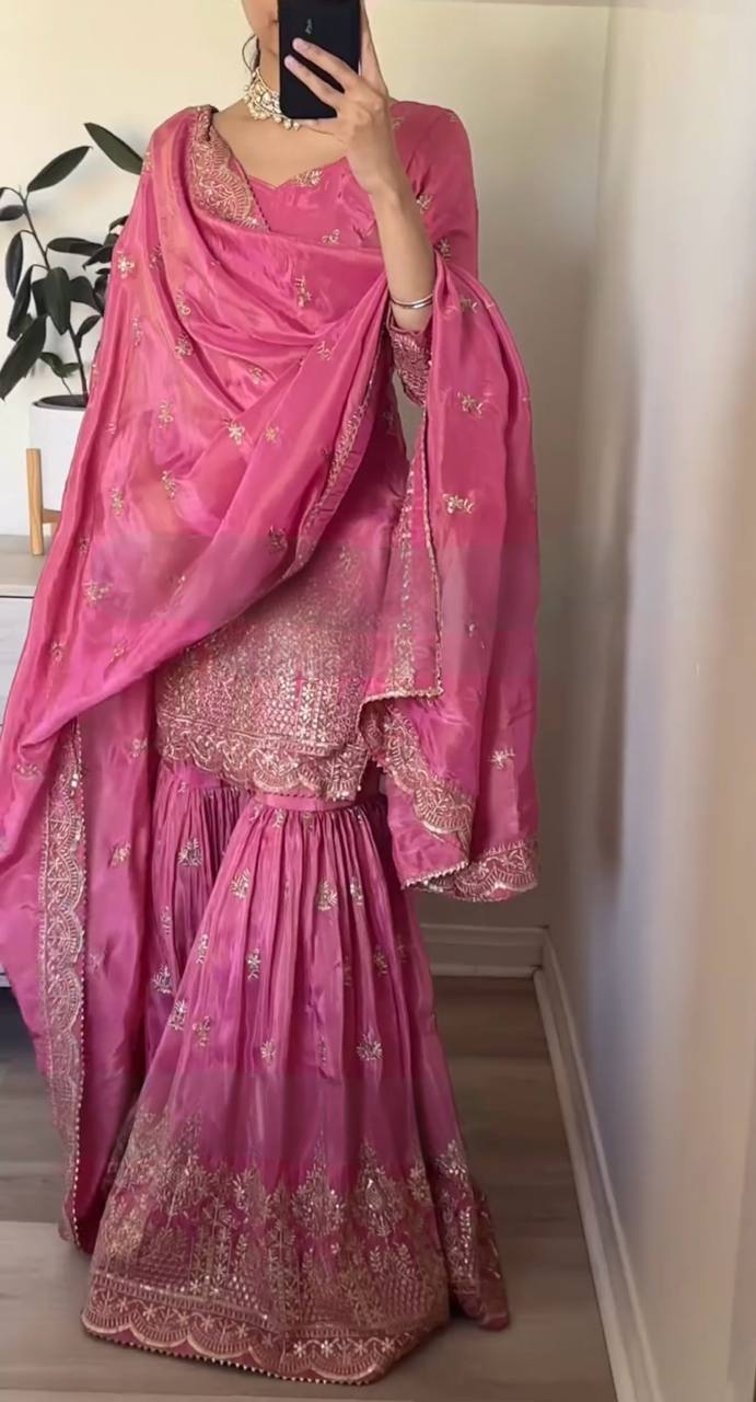 Festive Wear Georgette Pink Color Sharara Suit