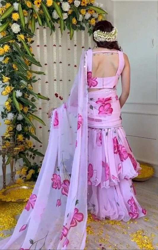 Awesome Georgette Print Lavender color Lehenga saree