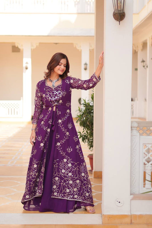 Traditional wear Purple Shrug And Plazzo With Choli
