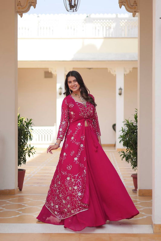 Traditional wear Red Shrug And Plazzo With Choli