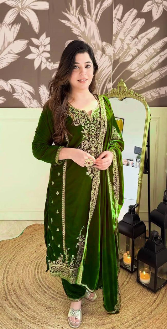 Festive Wear Green Color Sequence Work Kurti Set With Dupatta