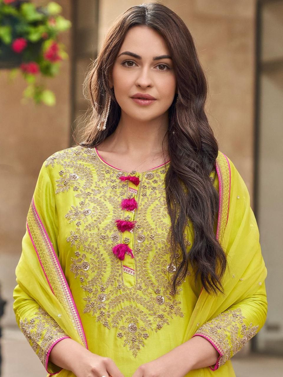 Occasion Wear Georgette Sequence Work Yellow Color Sharara Suit