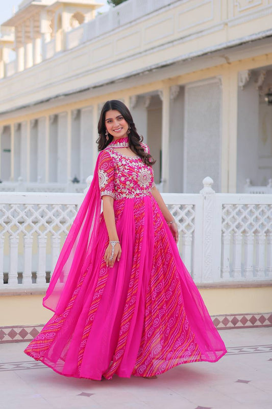 Adorable Outstanding Pink Gown With Dupatta