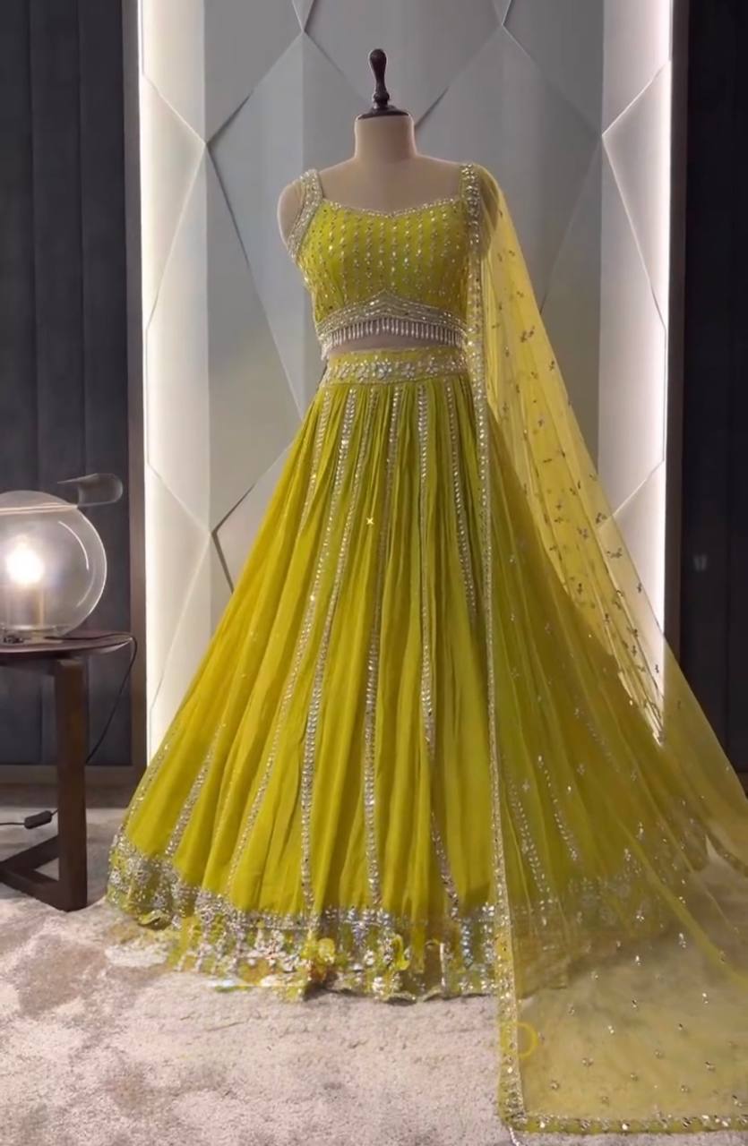 Haldi Wear Georgette Yellow Color Bridal Lehenga Choli