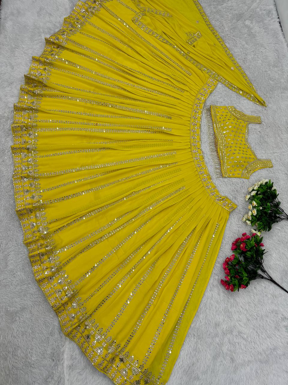 Haldi Wear Georgette Yellow Color Bridal Lehenga Choli