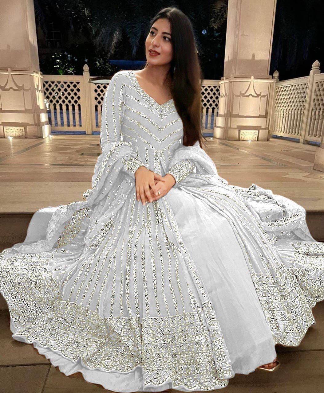 Delightful Sequence Thread Work White Top With Lehenga