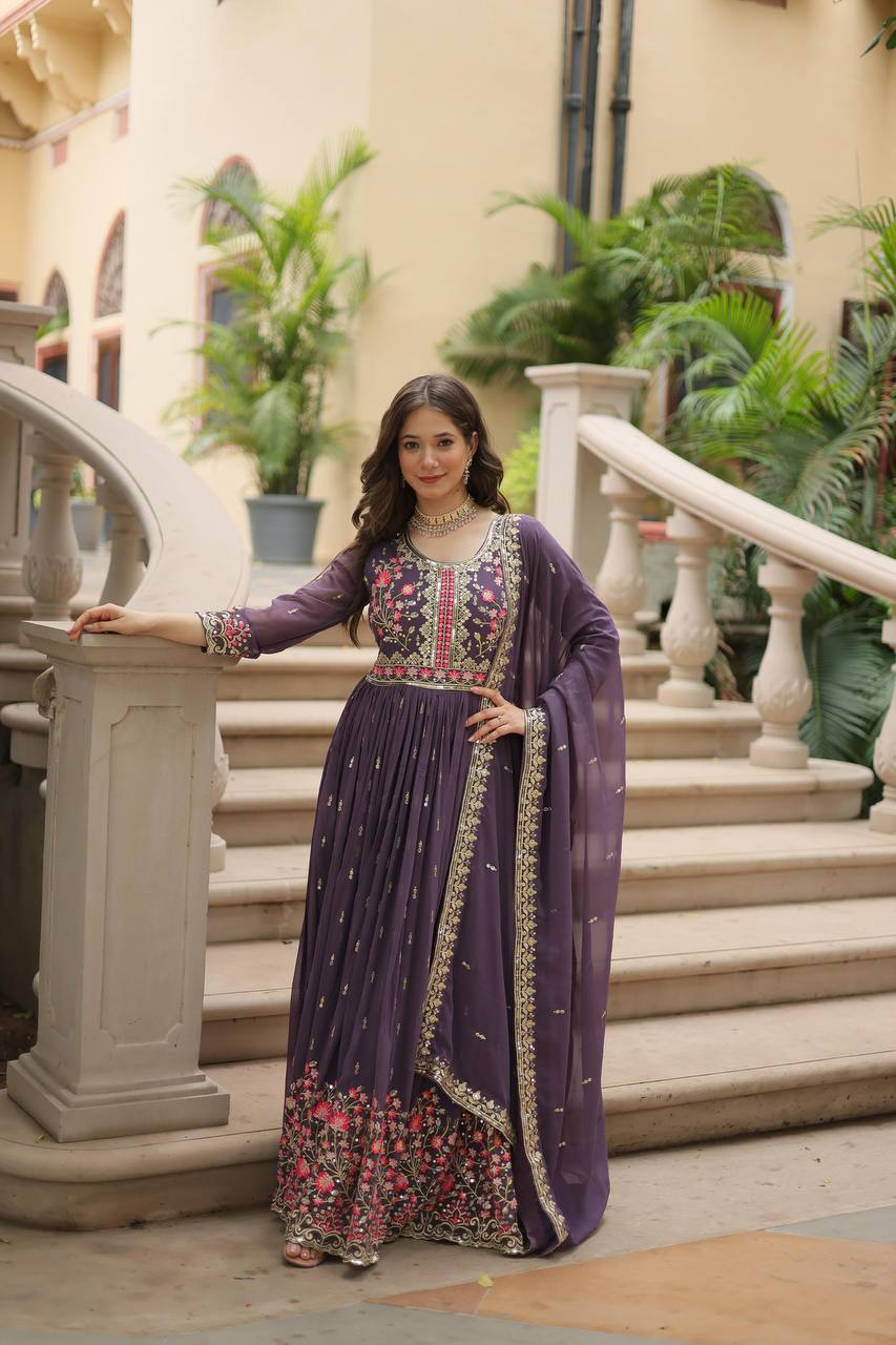 Wonderful Georgette Lavender Color Kurti With Sharara Suit