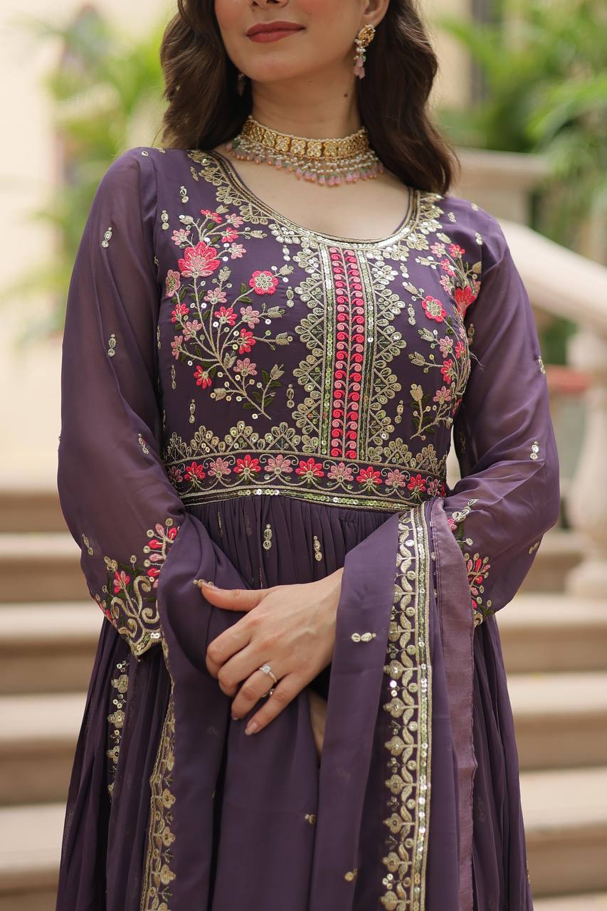Wonderful Georgette Lavender Color Kurti With Sharara Suit