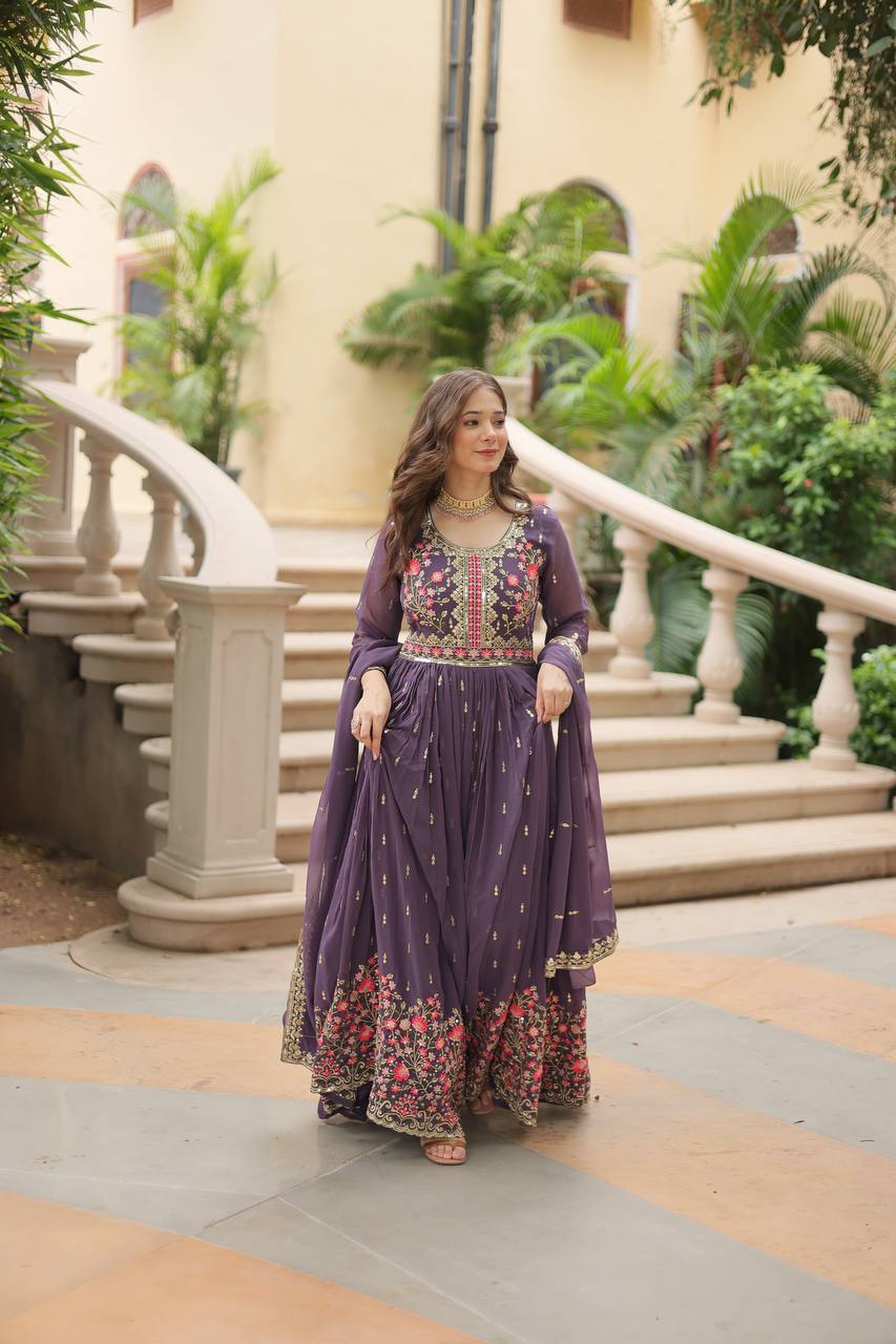 Wonderful Georgette Lavender Color Kurti With Sharara Suit