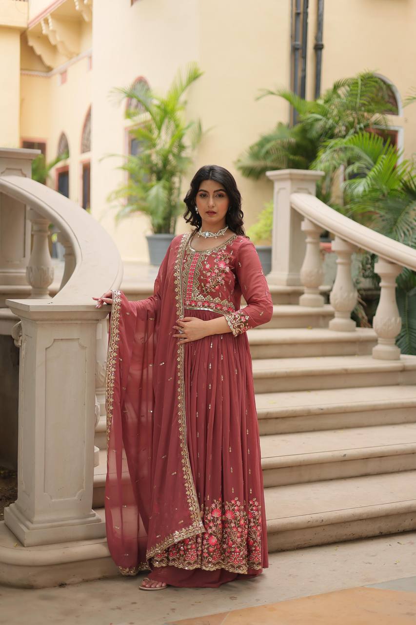 Wonderful Georgette Peach Color Kurti With Sharara Suit