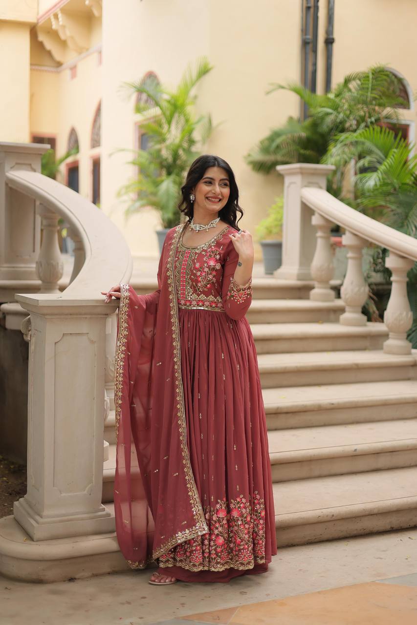Wonderful Georgette Peach Color Kurti With Sharara Suit