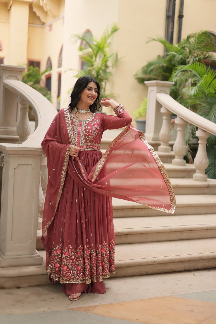 Wonderful Georgette Peach Color Kurti With Sharara Suit