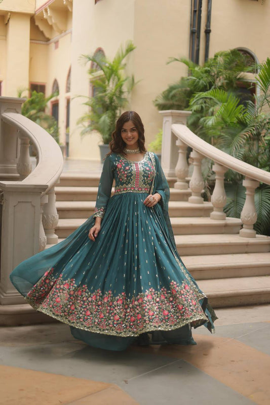 Wonderful Georgette Teal Blue Color Kurti With Sharara Suit