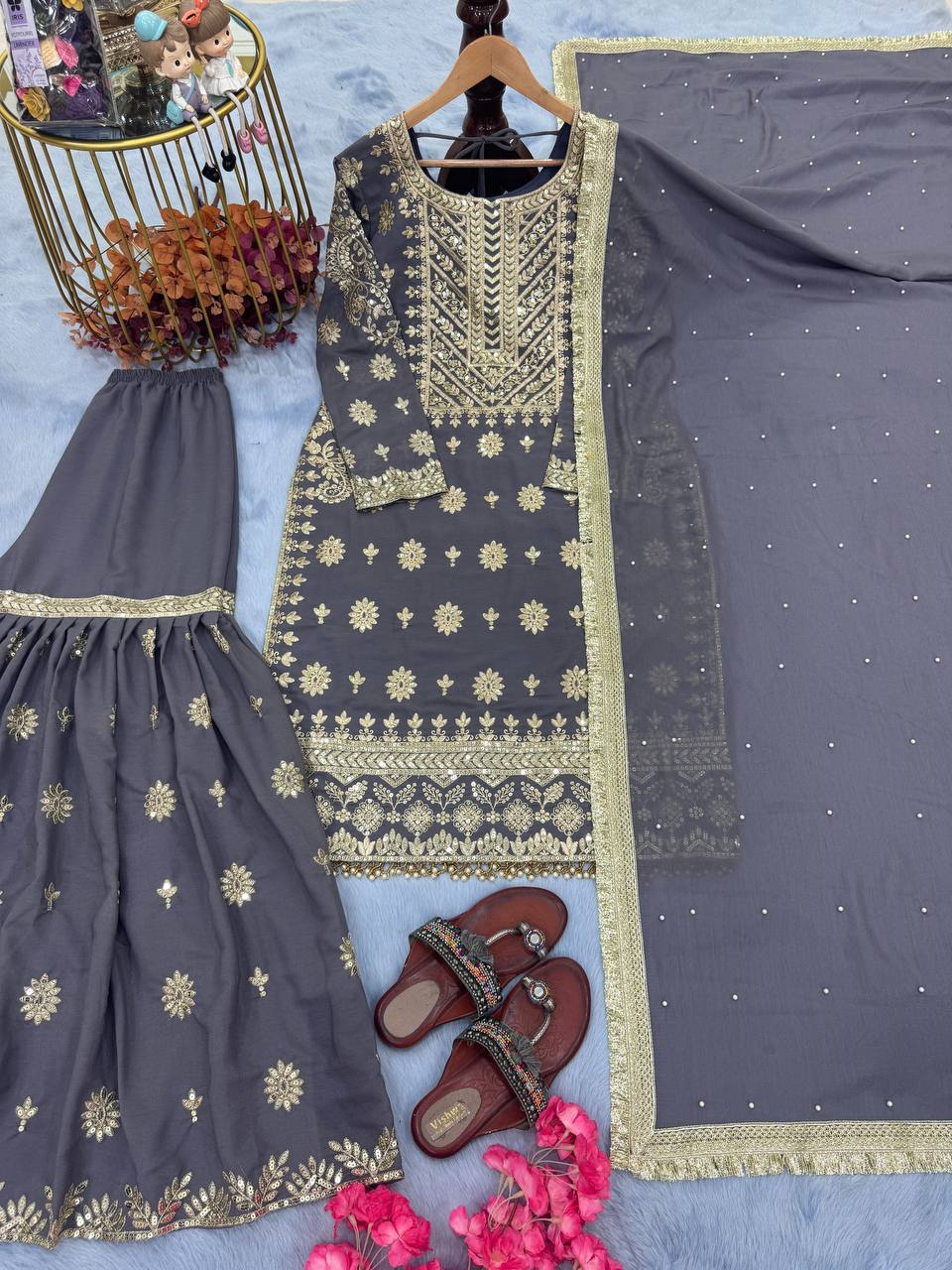 Flattering Georgette Purple Color Sharara Suit