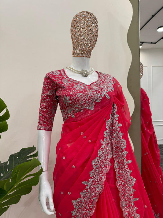 Preferable Thred & Sequnce Work Pink Color Saree