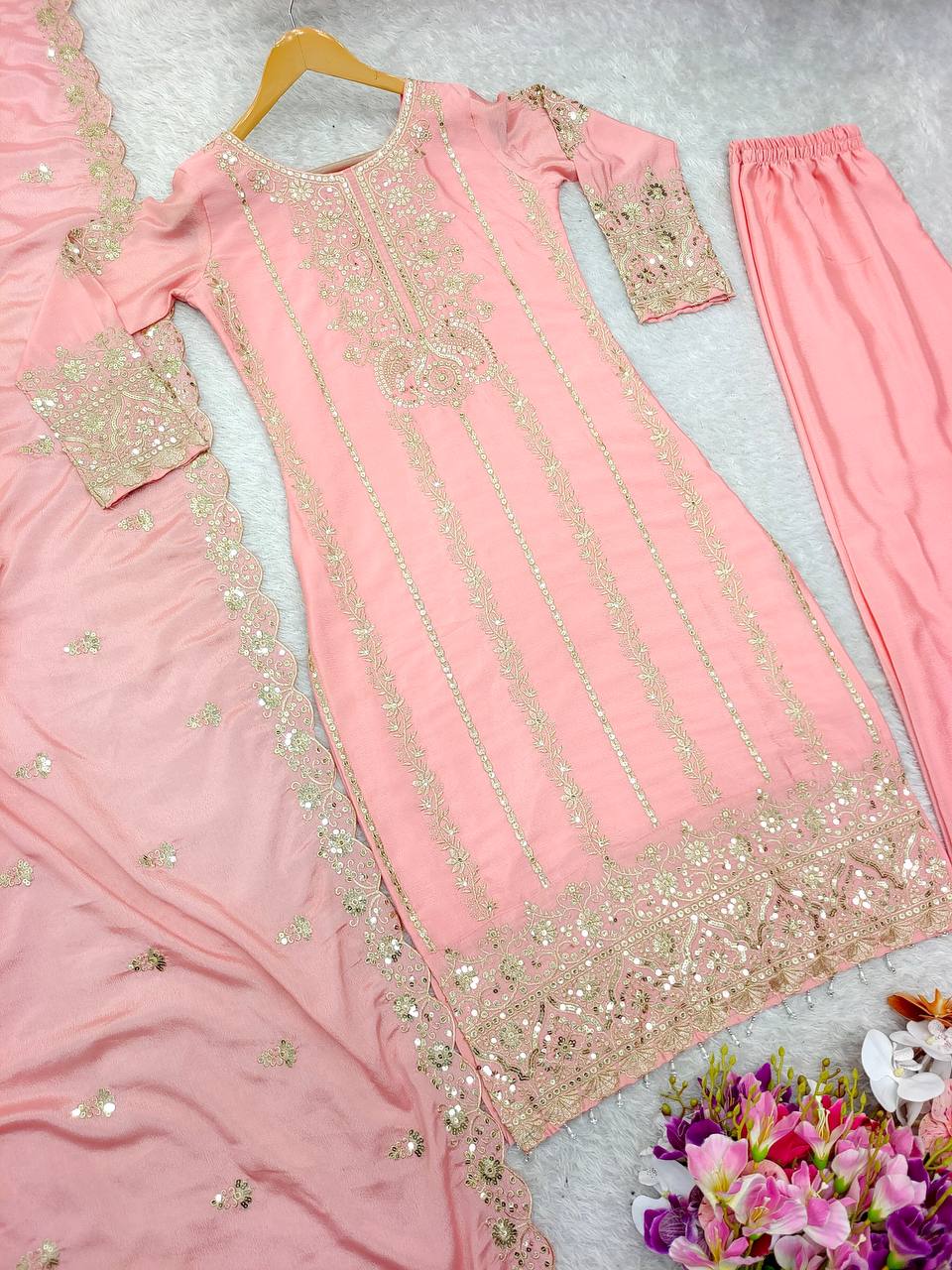 Outstanding Pink Color Top Pent With Dupatta Set