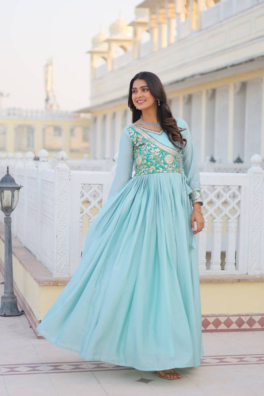 Attractive Sky Blue Color Long Gown