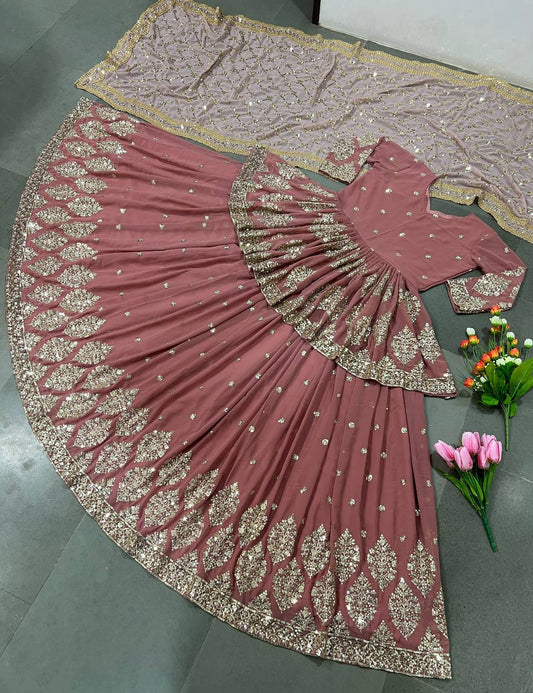 Classic Georgette Sequence Work Pink Color Top With Lehenga