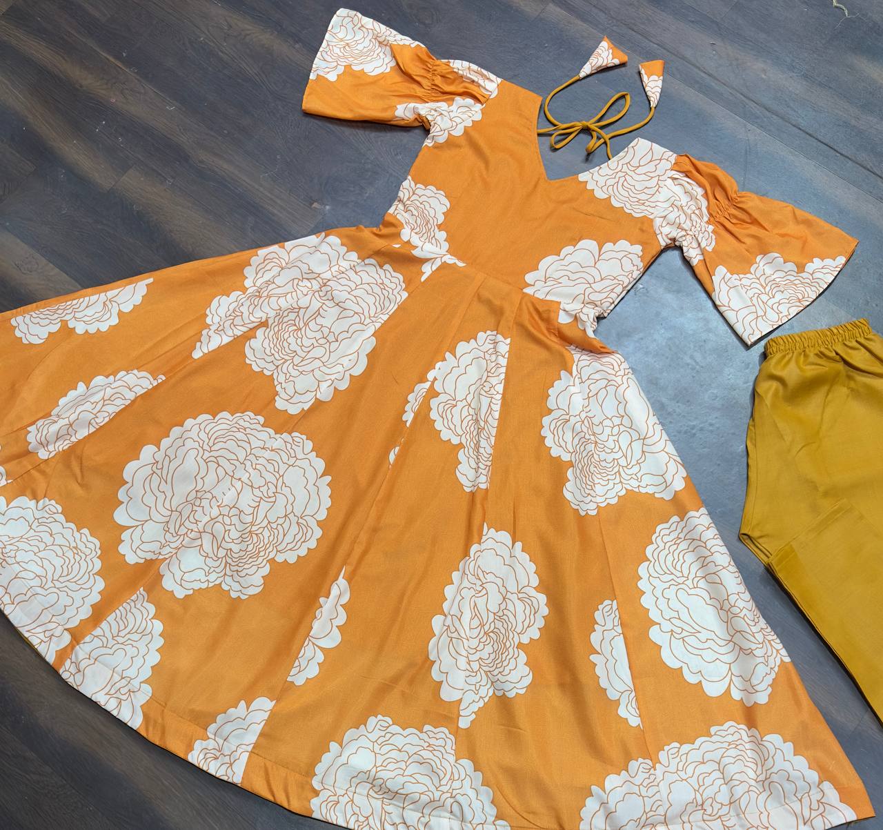 Presenting Digital Print Work Orange Color Gown