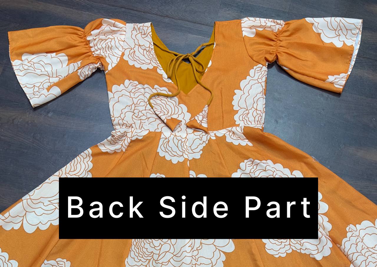 Presenting Digital Print Work Orange Color Gown