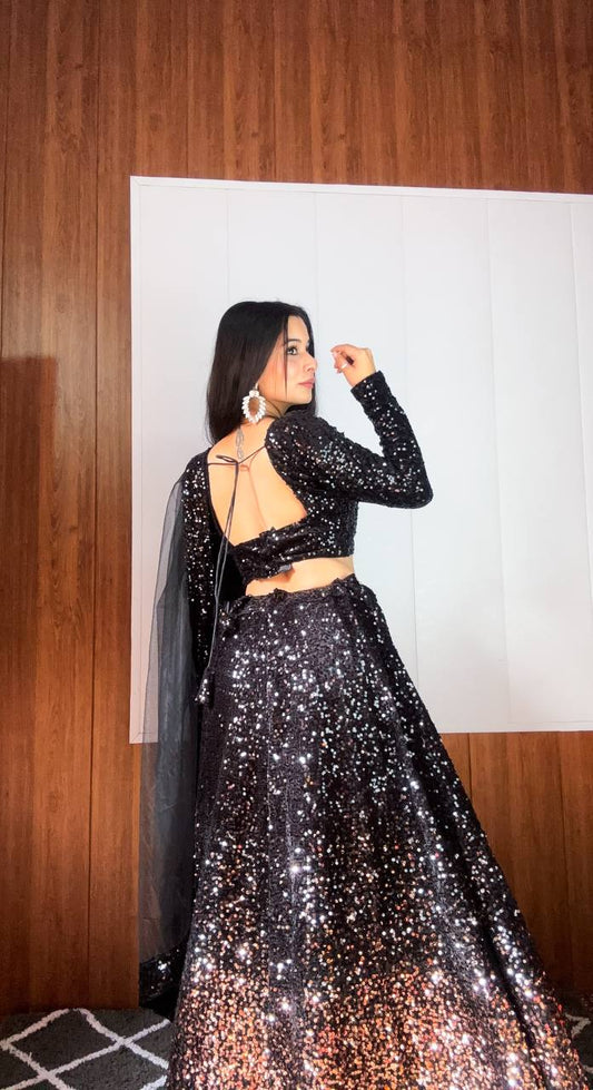 Outstanding Black Color Heavy Sequence Work Lehenga Choli