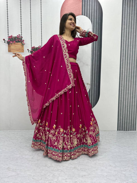 Festive Wear Chinon Sequence Work Pink Color Lehenga Choli