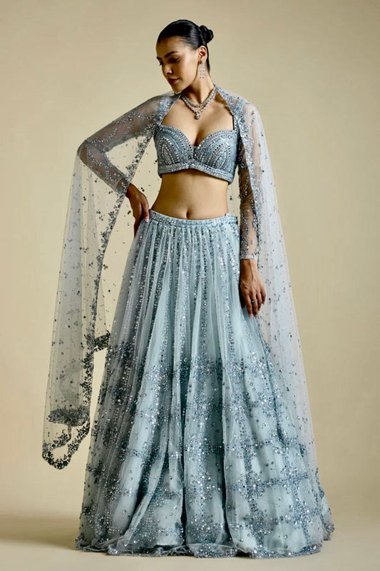 Glimmering Sequins Work Sky Blue Color Designer Lehenga Choli
