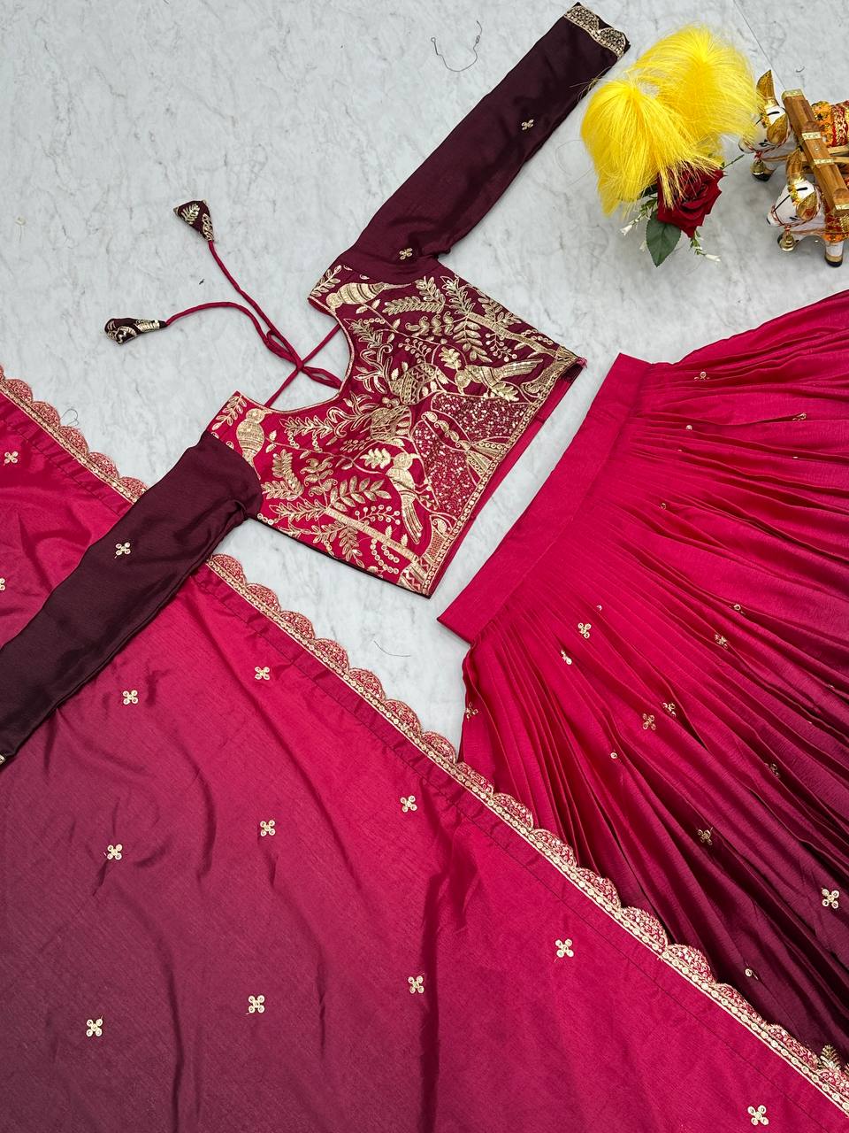 Captivating Embroidery Sequence Work pink Color Lehenga Choli